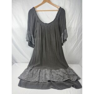 Signature by Robbie Bee Size XL Gray Lace Trim Peasant Dress Boho